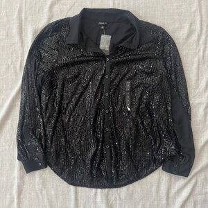 TORRID Women Sequen Long sleeve Button up Black Blouse Size 2
